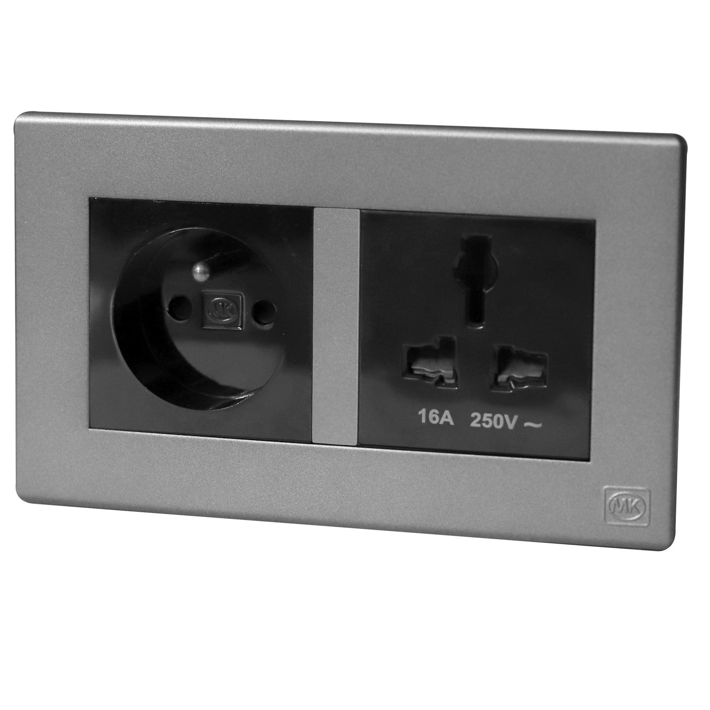 International Socket 16A + French Socket 2P+E 16A Black MK Honeywell Avant Charcoal