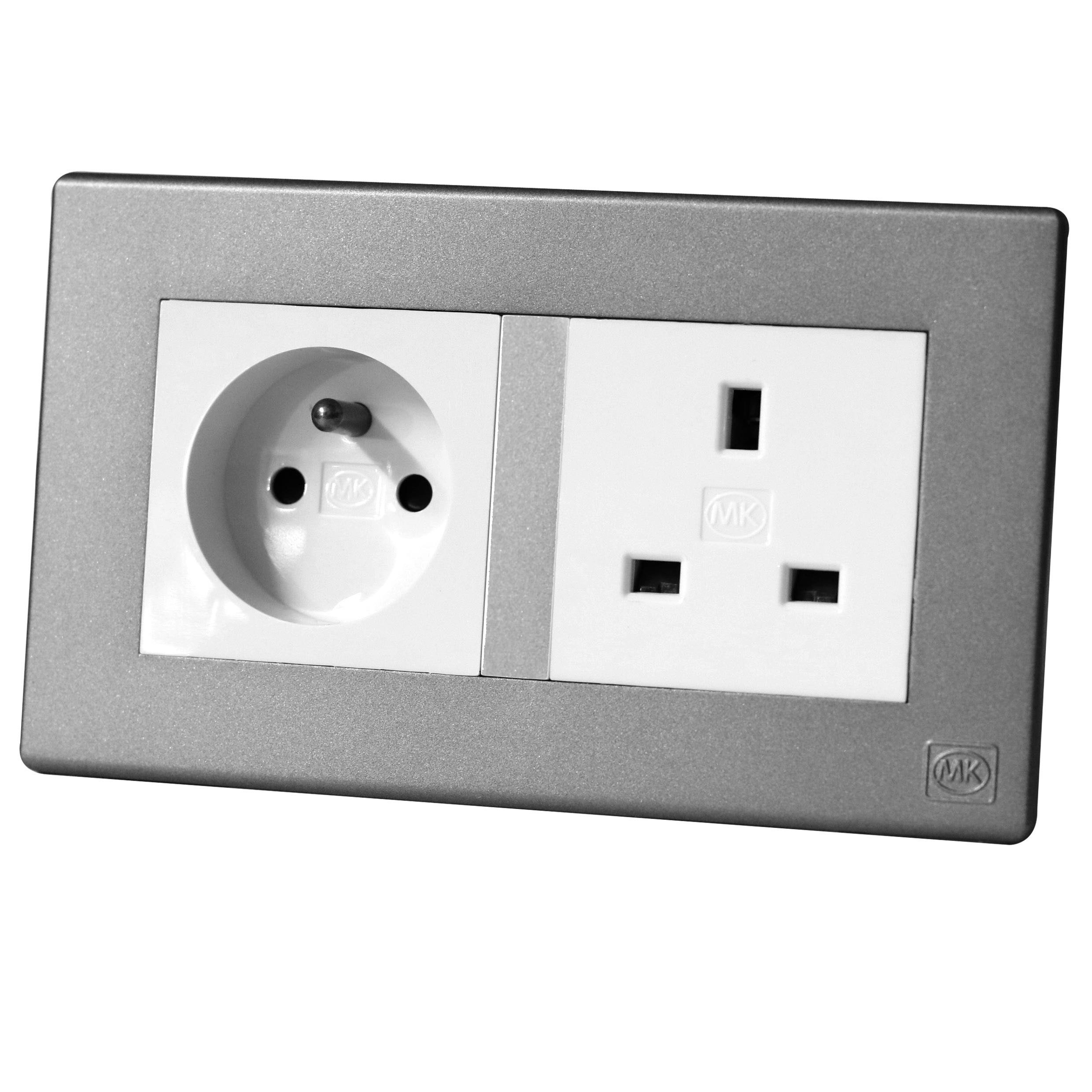 French Socket 2P+E 16A + British UK 13A 3Pin White MK Honeywell Avant Charcoal