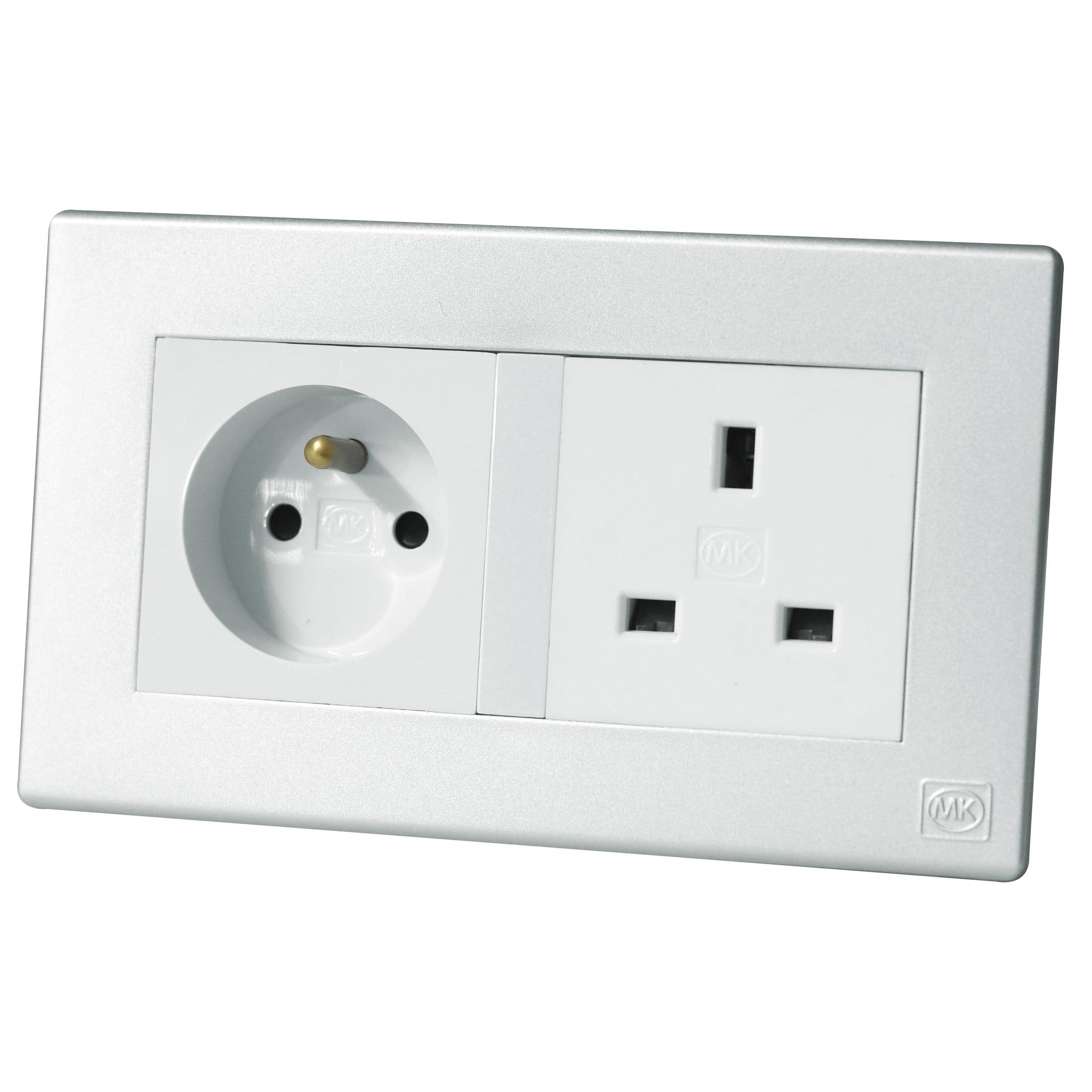 French Socket 2P+E 16A + British UK 13A 3Pin White MK Honeywell Avant Titanium
