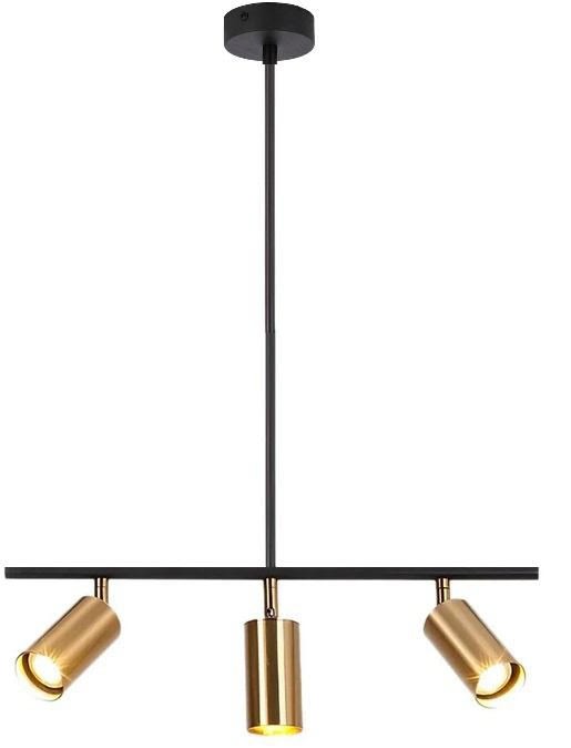 Hanging 3 Spots Gold with Extendable Black Single Rod (Up to 2mts length) Complete Without Bulbs CoolWhite 7W GU10 Ref: TL3-BL/GD