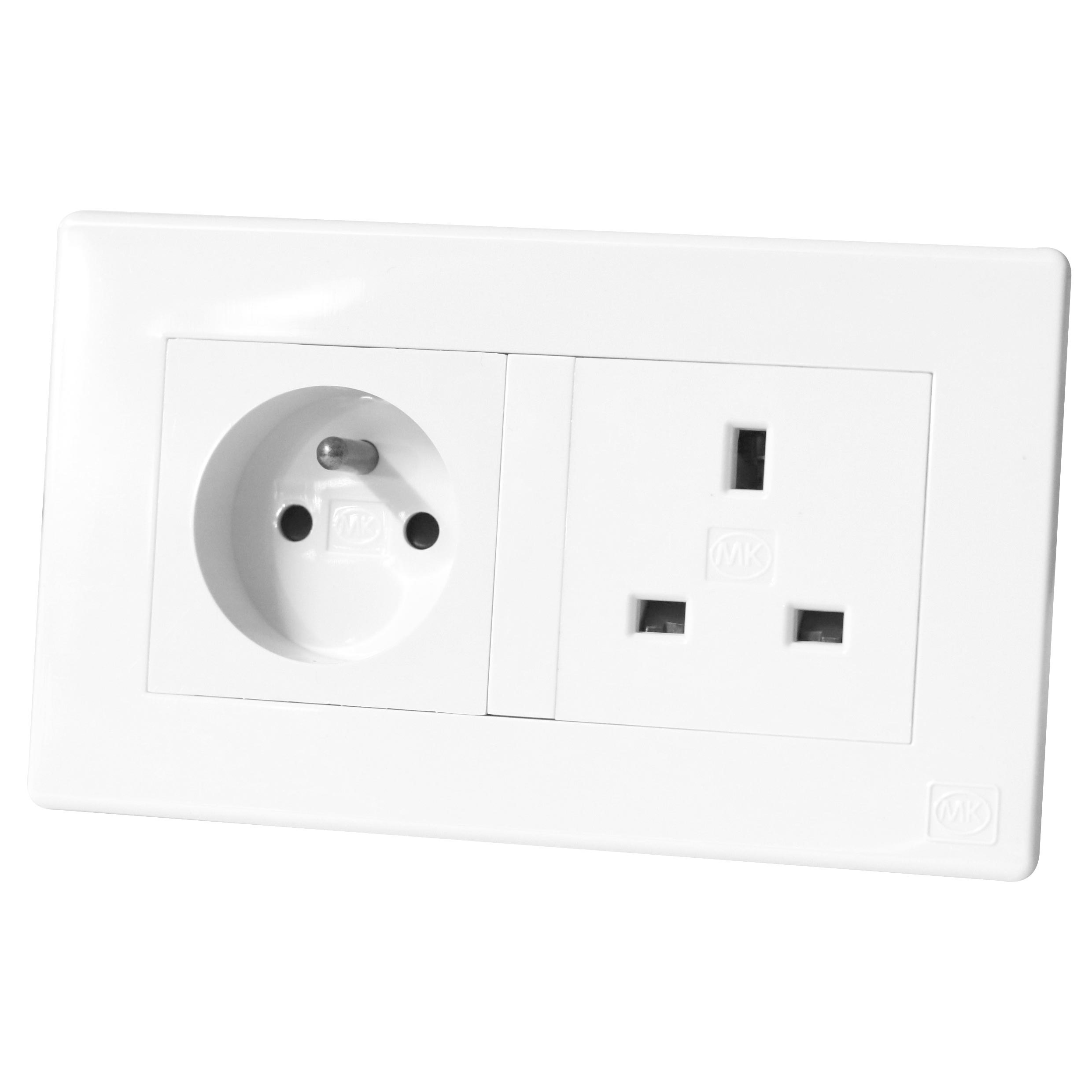 French Socket 2P+E 16A + British UK13A 3Pin White MK Honeywell Avant White