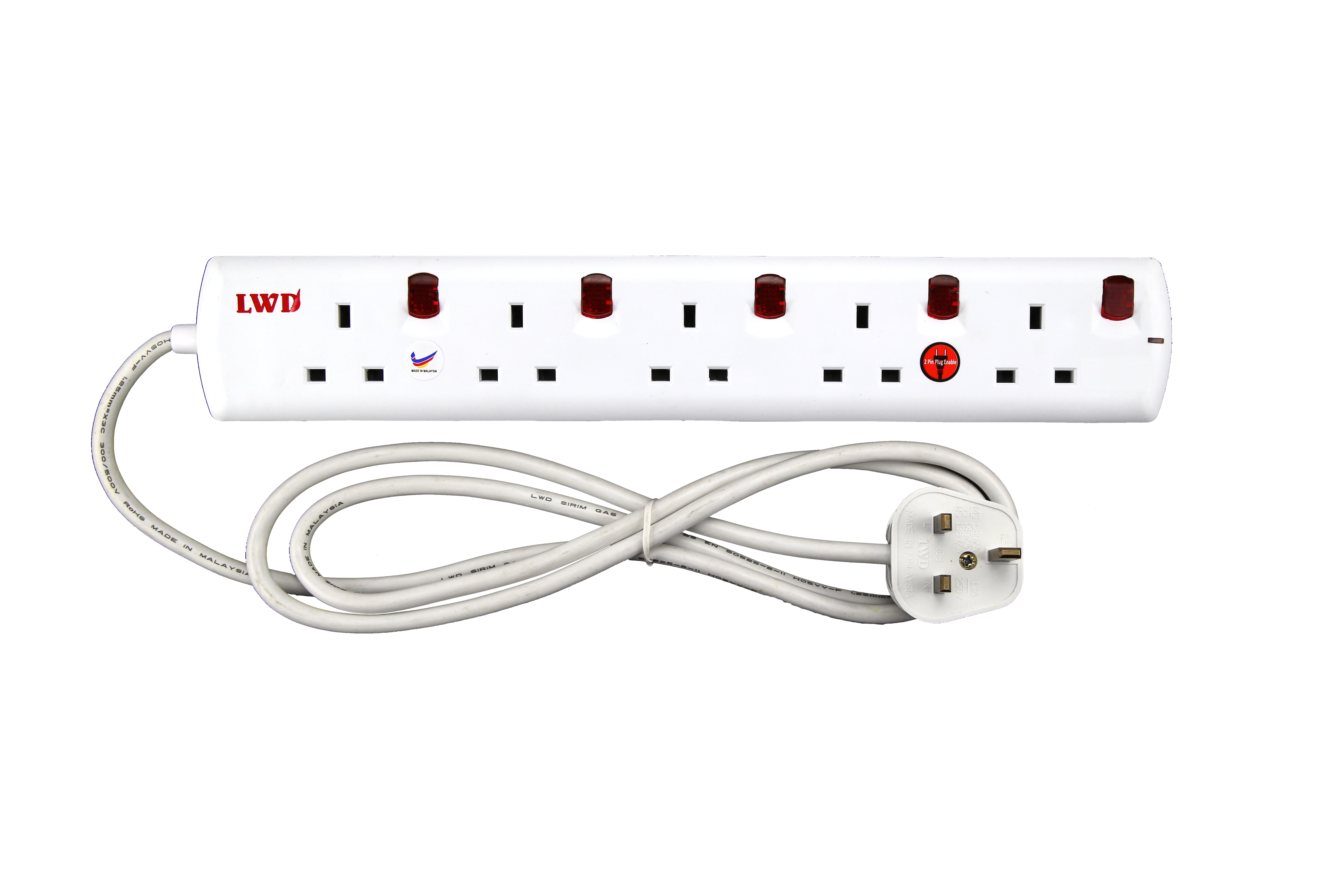 Multisocket 13A 5ways with wire 2mts LWD