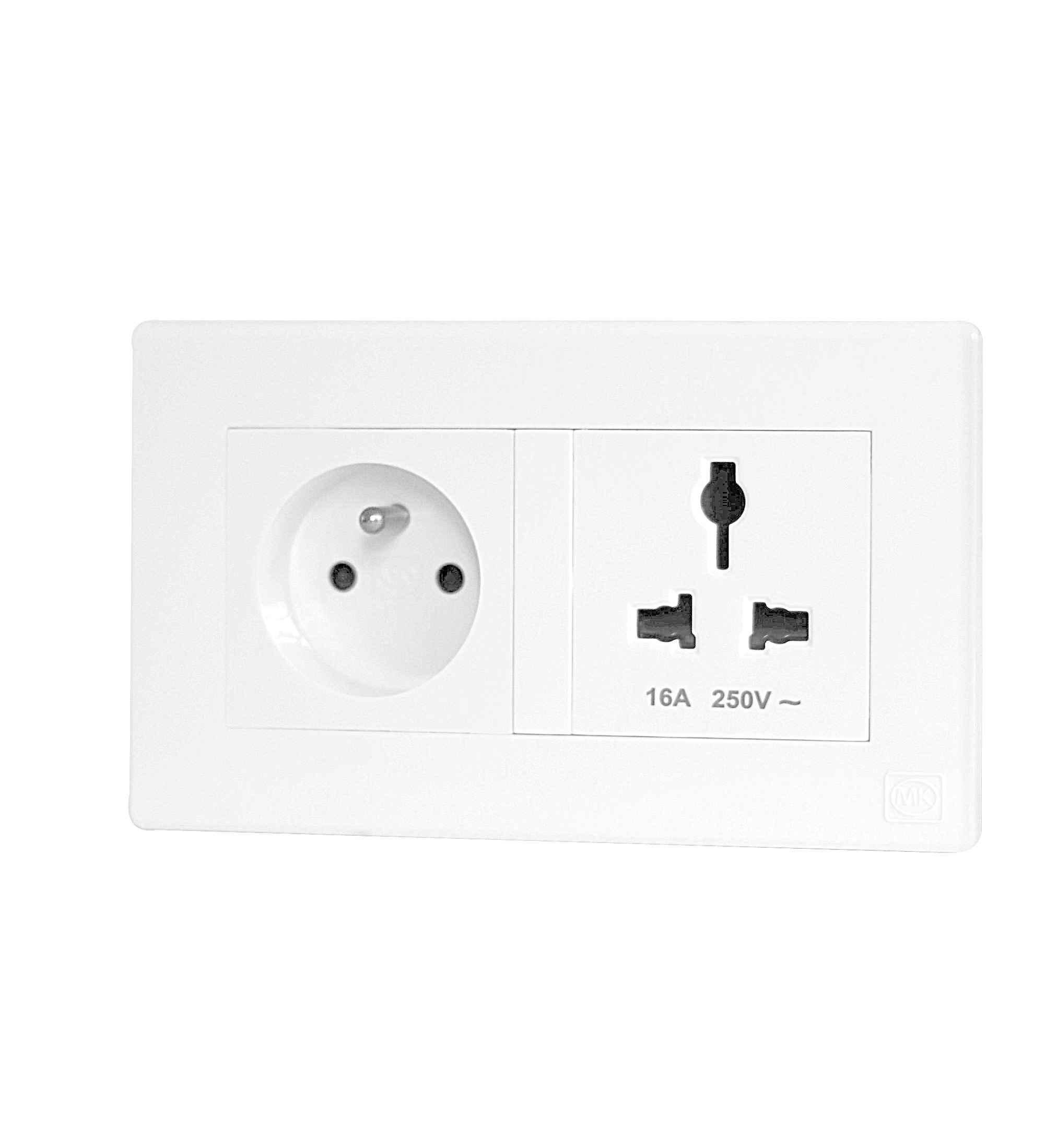 French Socket 2P+E 16A + International Socket 16A White MK Honeywell Avant White
