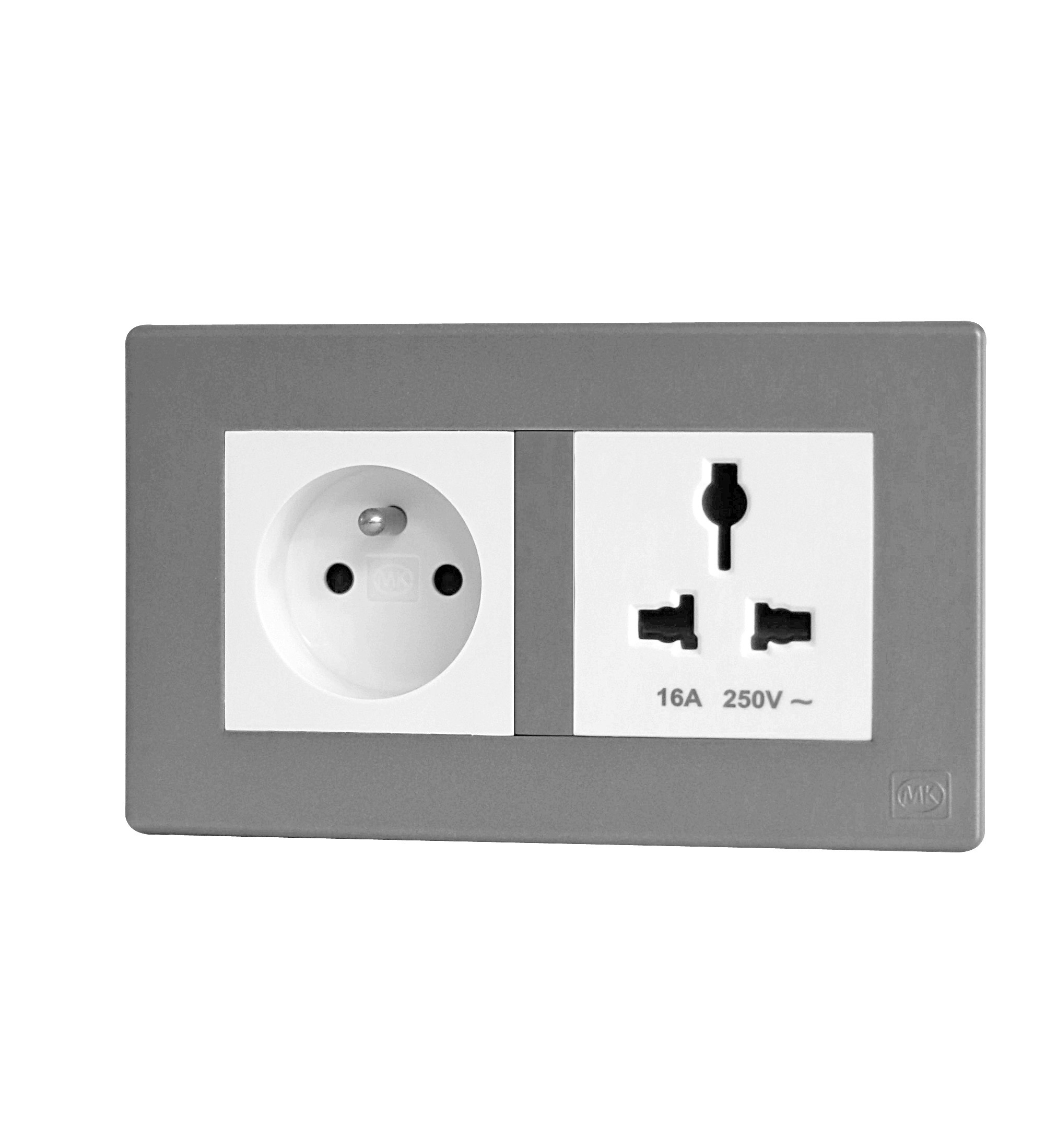 French Socket 2P+E 16A + International Socket 16A White MK Honeywell Avant Charcoal
