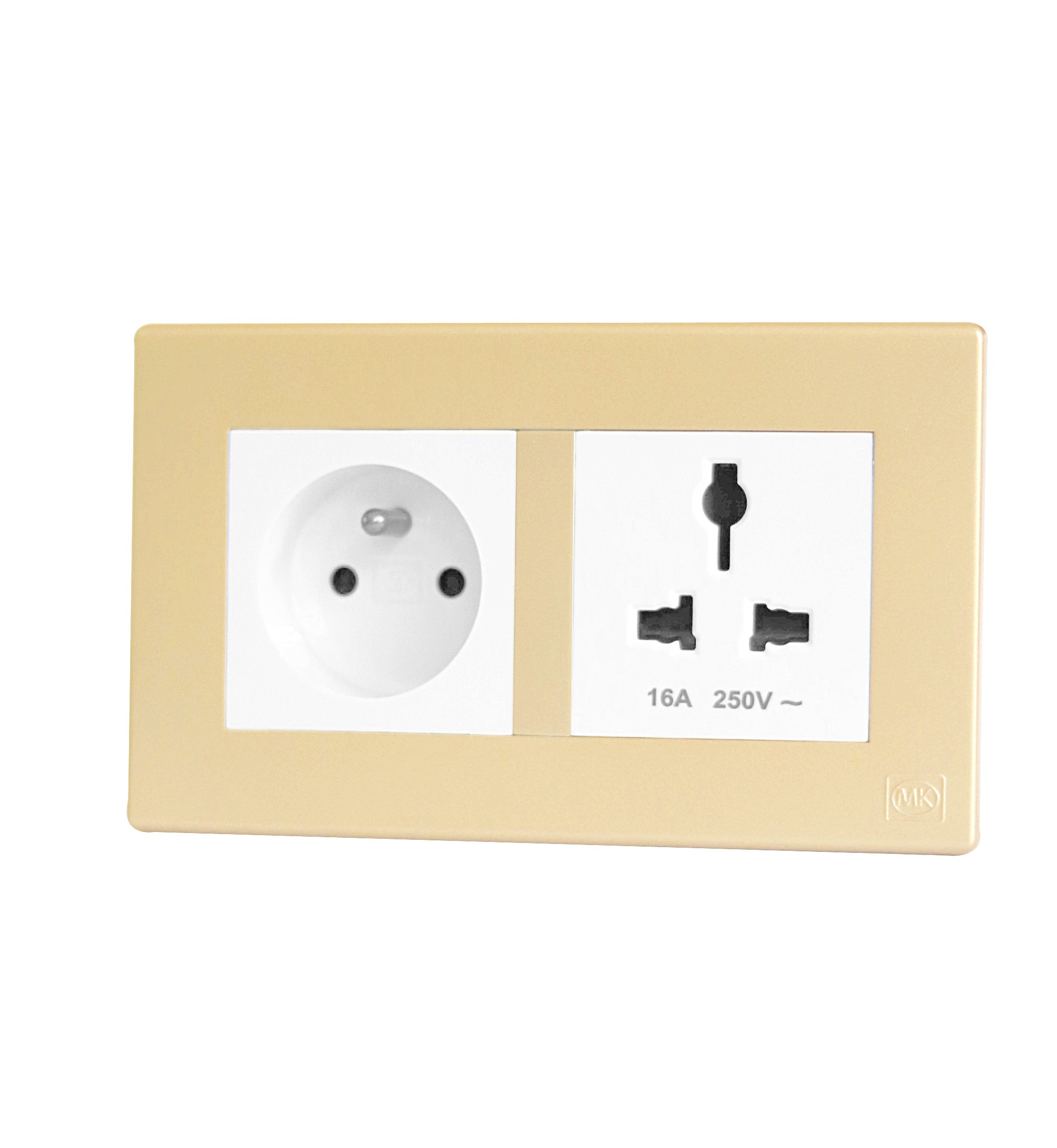 French Socket 2P+E 16A + International Socket 16A White MK Honeywell Avant Champagne