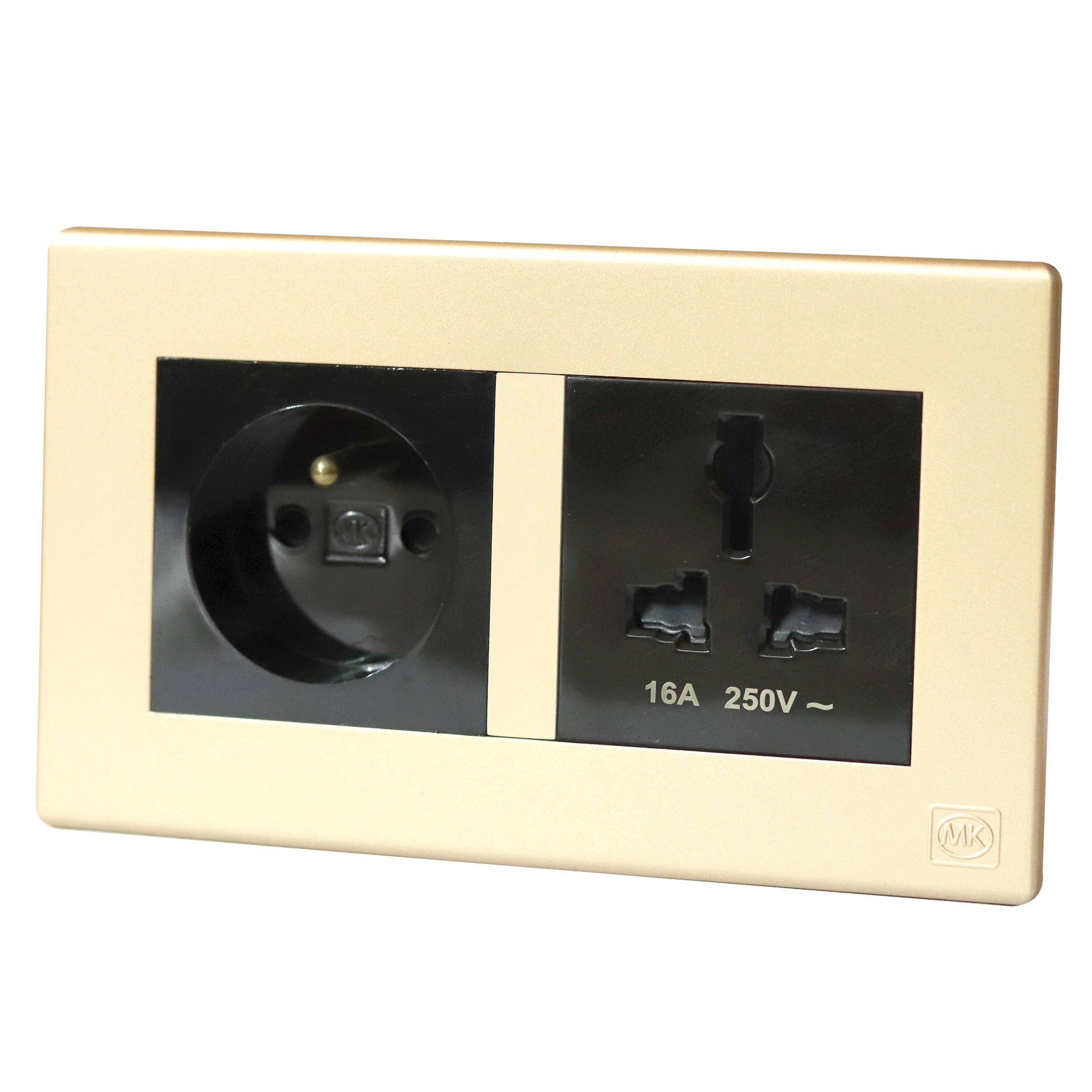 International Socket 16A + French Socket 2P+E 16A Black MK Honeywell Avant Champagne