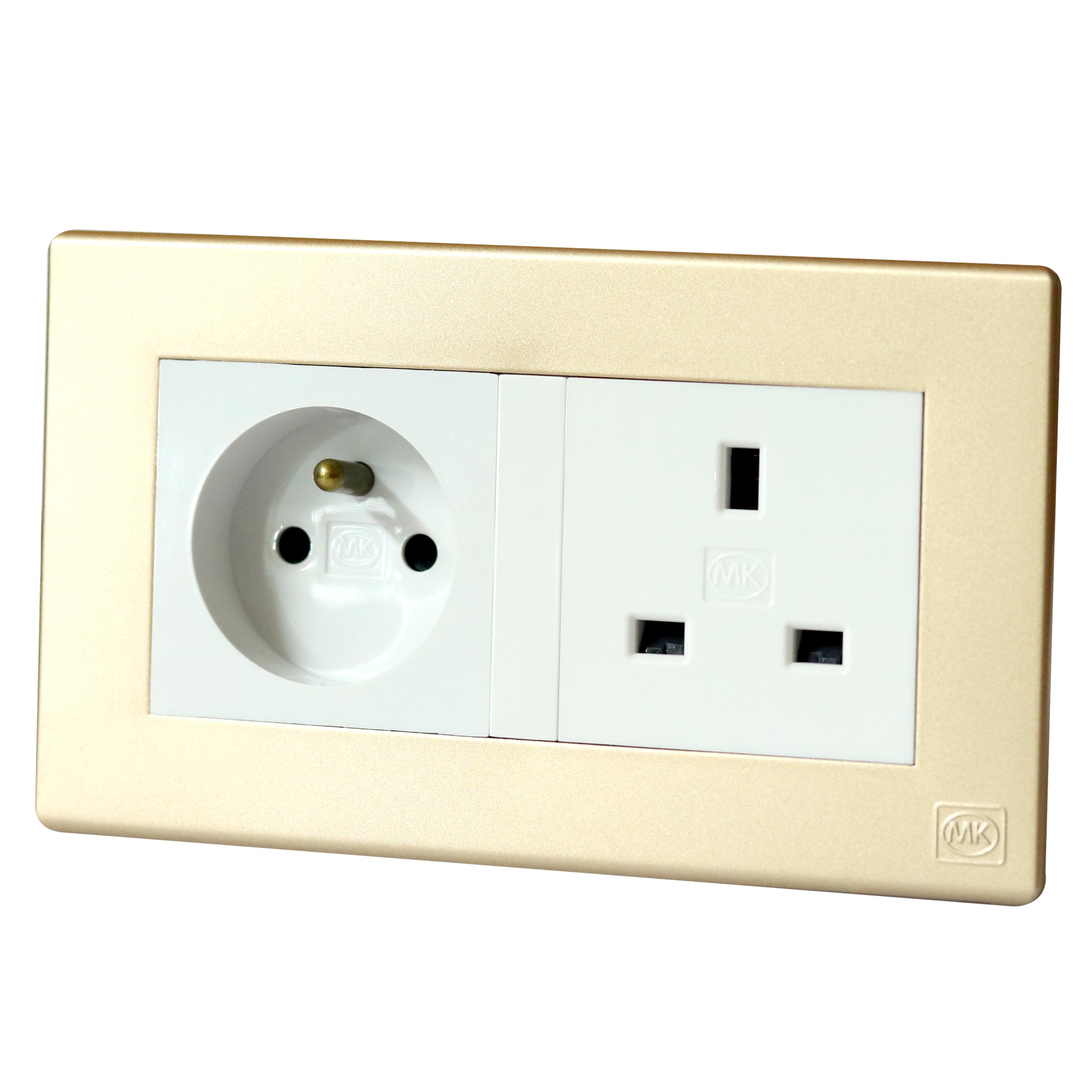 French Socket 2P+E 16A + British UK 13A 3Pin White MK Honeywell Avant Champagne