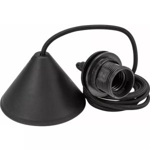 Lampholder With Ring Hanging E27 With Ceiling Rose + 1 Mt Wire Black