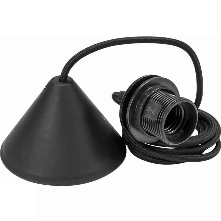 Lampholder With Ring Hanging E27 With Ceiling Rose + 1 Mt Wire Black