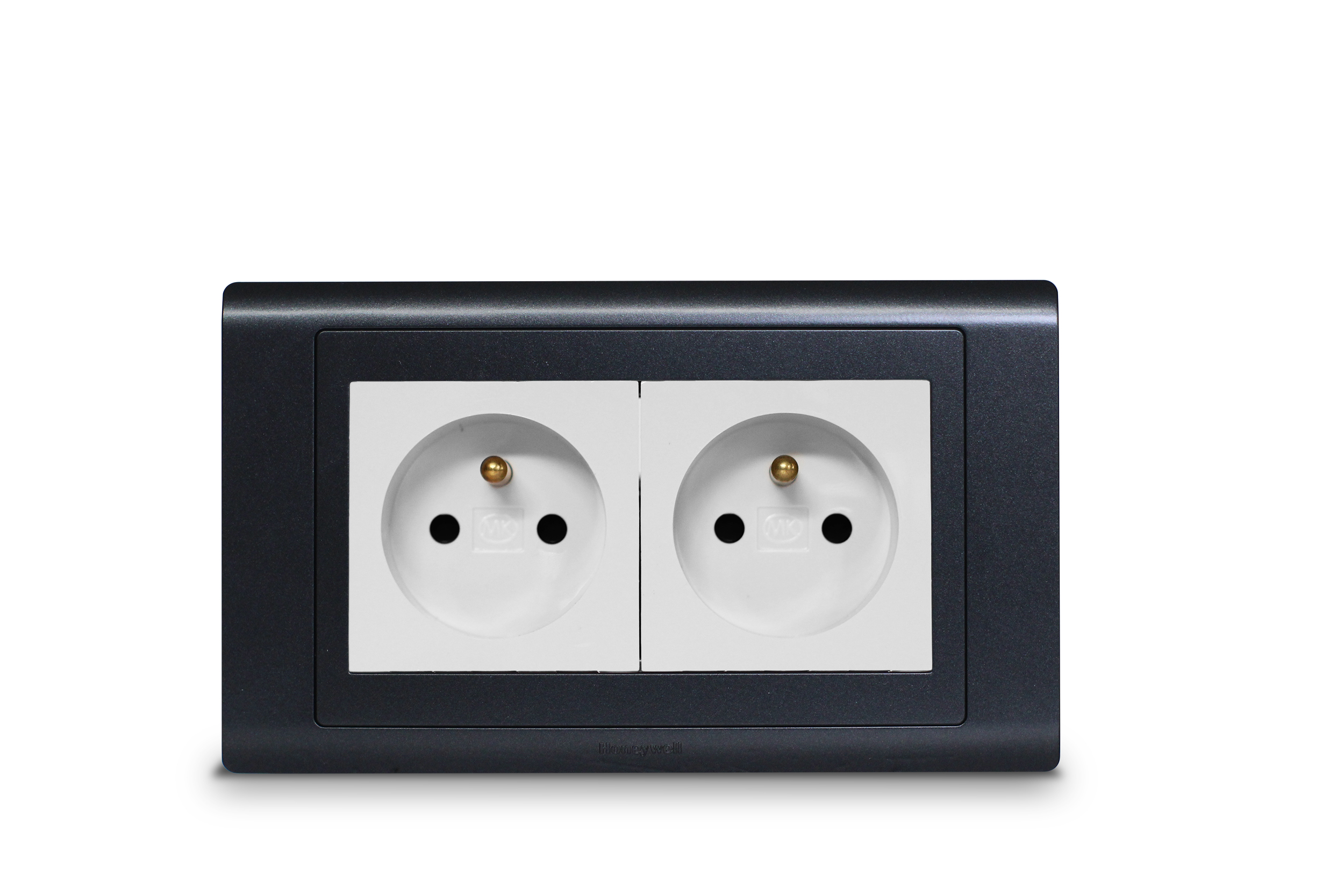 French Socket 2P+E 16A Double White MK Honeywell R Series Charcoal
