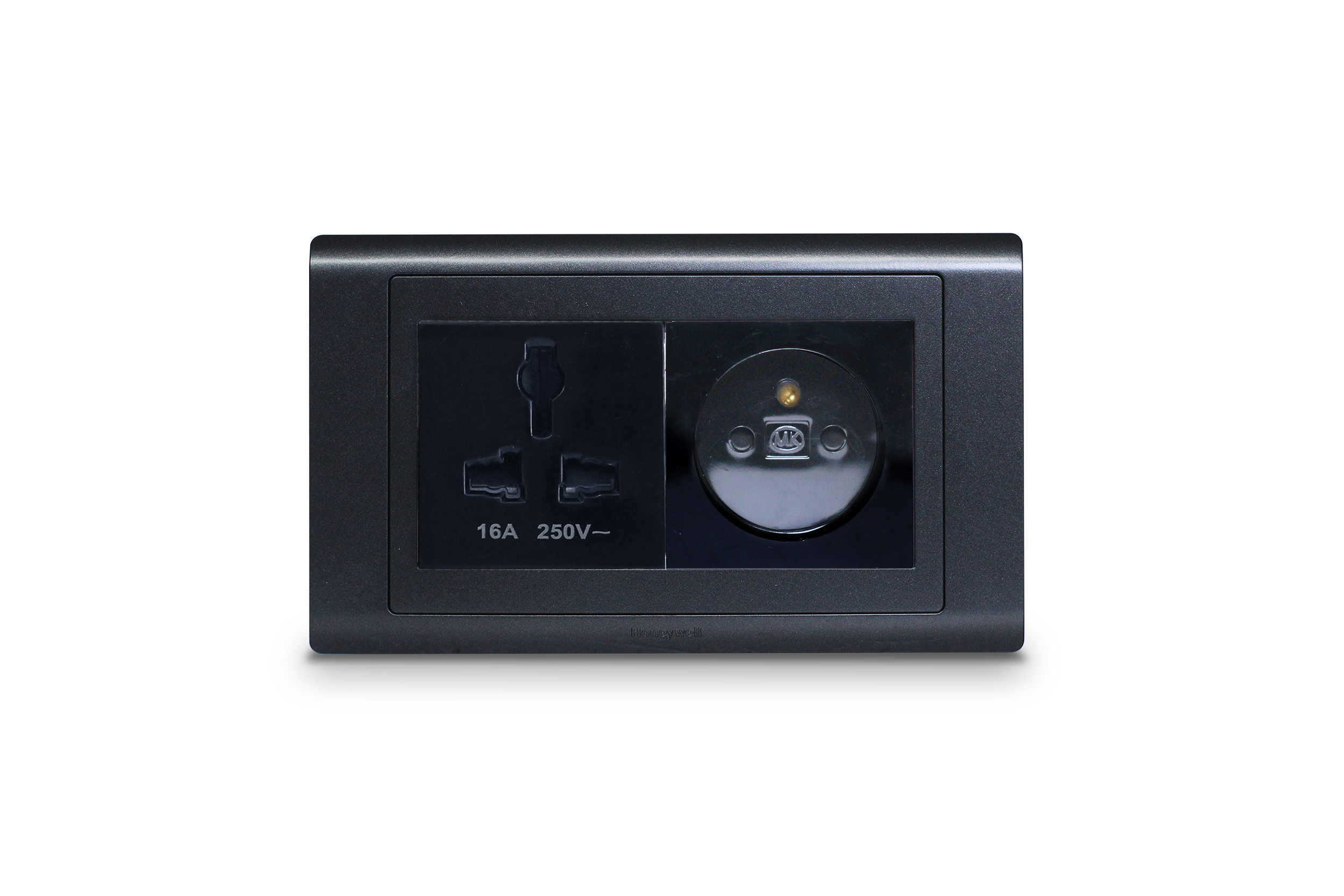 French Socket 2P+E 16A Double Black MK Honeywell R Series Champagne