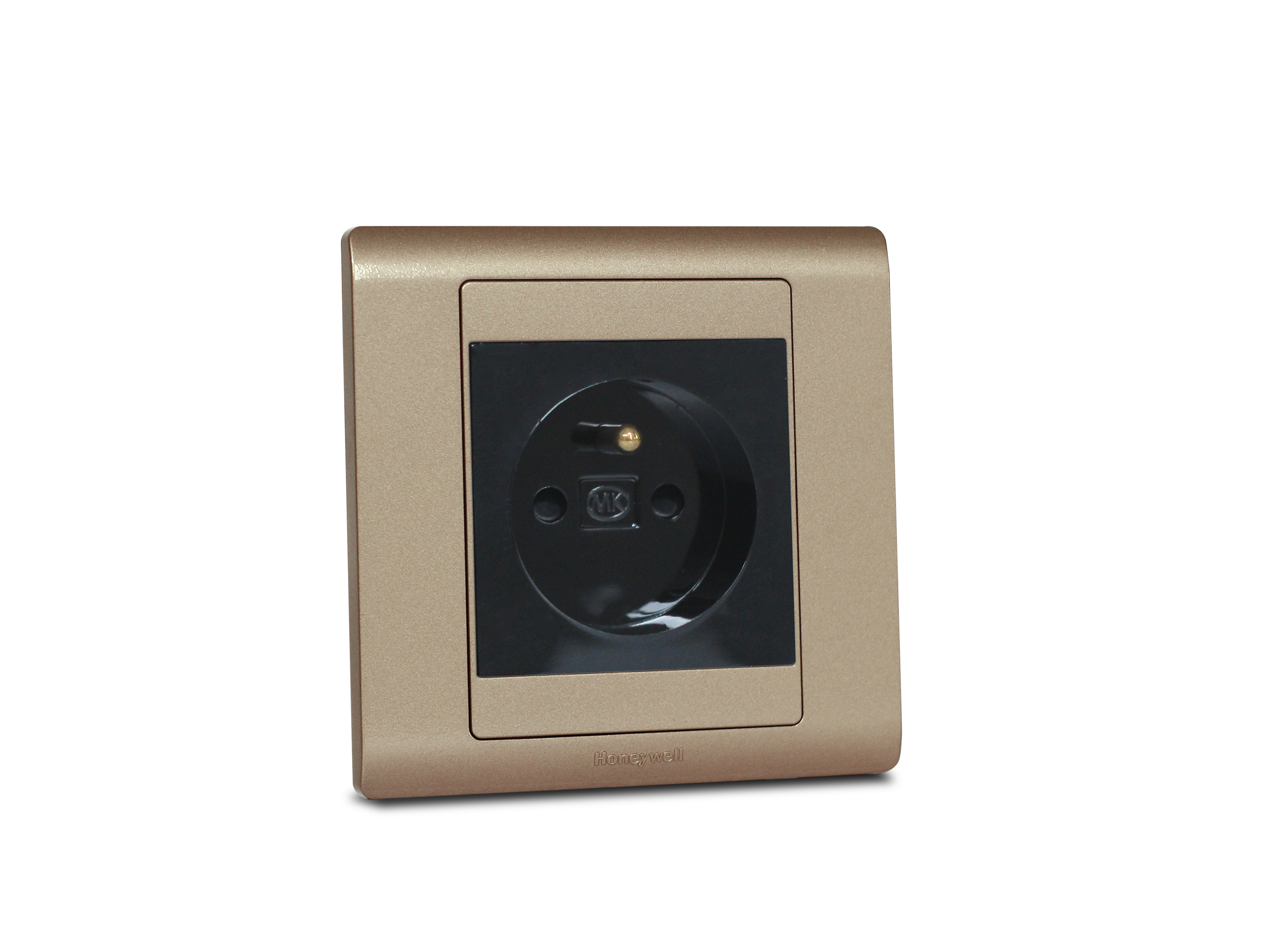French Socket 2P+E 16A Single Black MK Honeywell R Series Champagne Frame