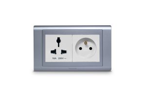 Universal White Socket French Socket White with Frame Satin Titanium SX2837WHI+K5834WHI+R5452STT