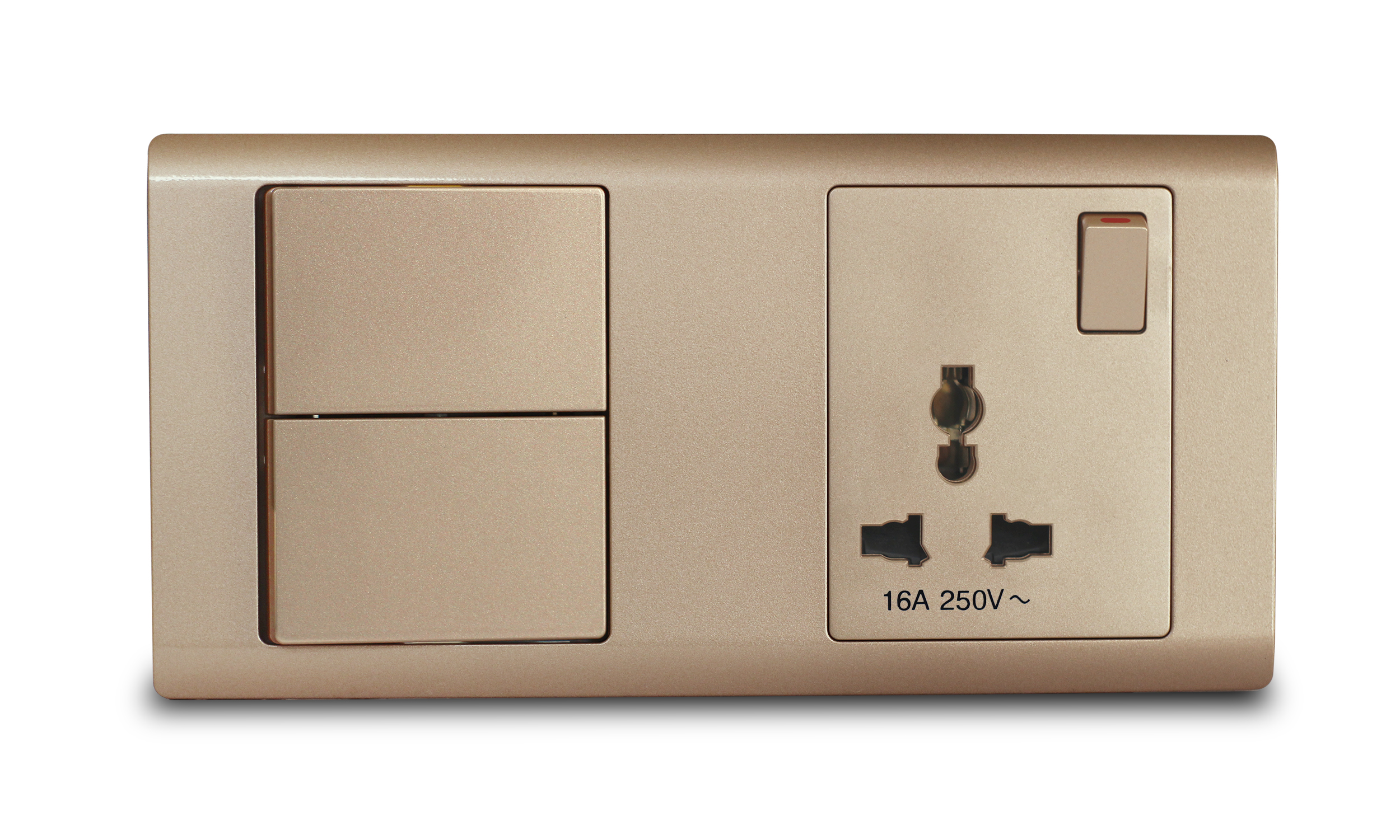 Combination Switch 2G 2W + S/SOCKET 16A Universal Champagne MK HoneyWell