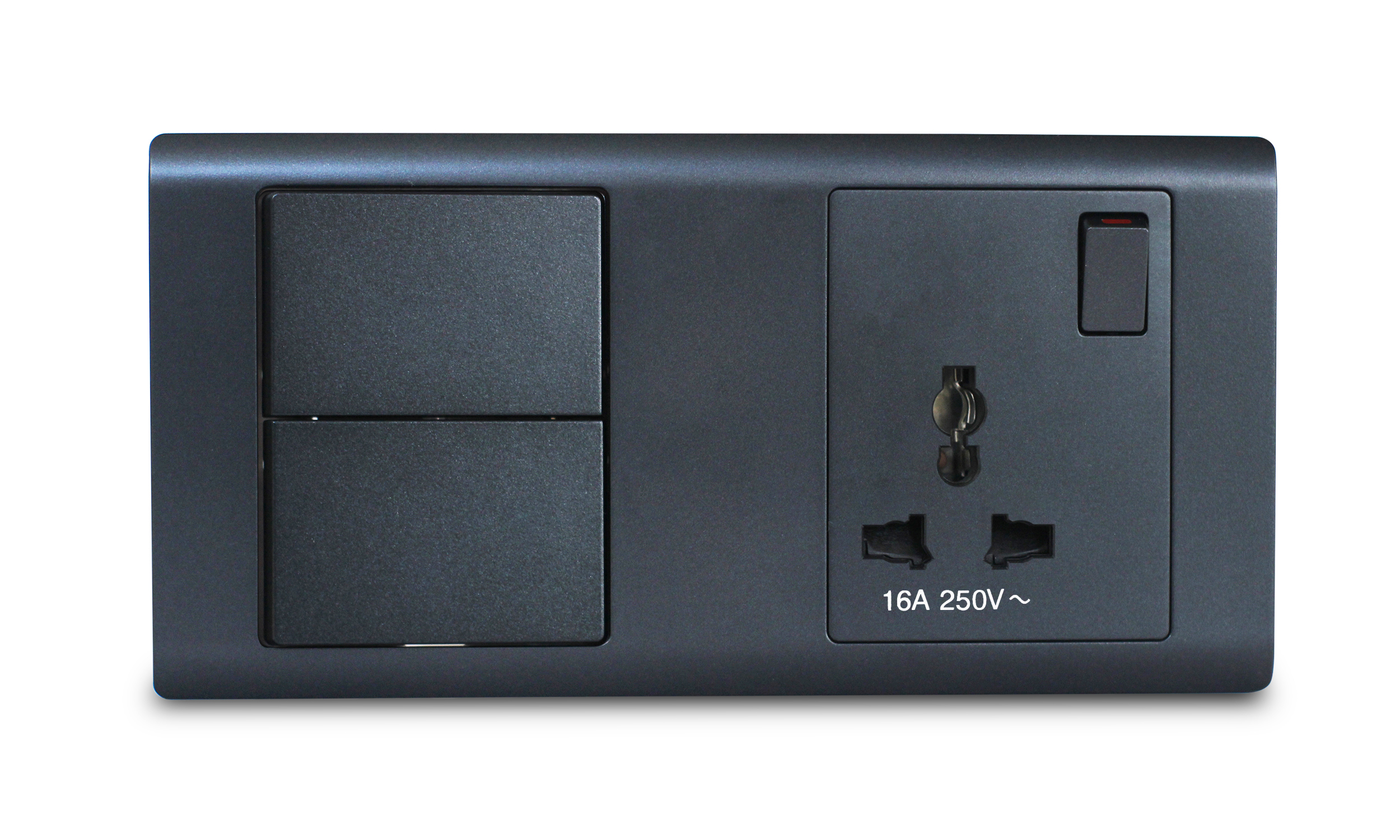 Combination Switch 2G 2W + S/Socket 16A Universal Graphite R-Series MK HoneyWell