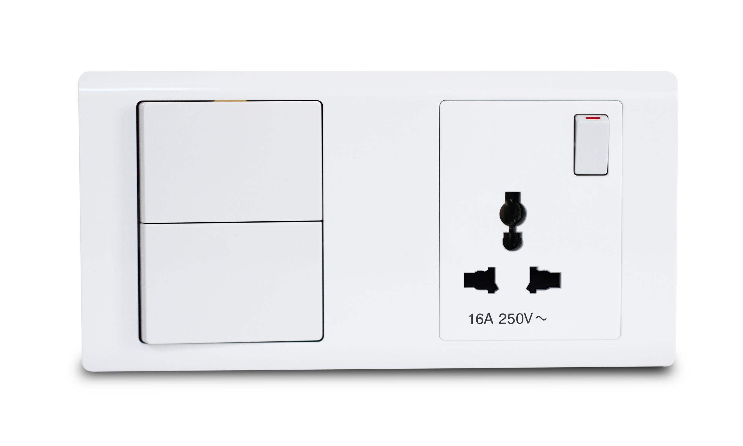 Combination Switch 2G 2W + S/Socket 16A Universal White R-Series MK HoneyWell